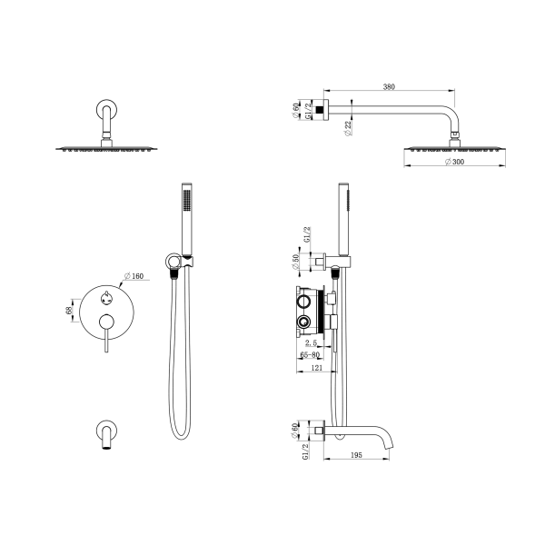 Душевой комплект с внутренней частью Oliveeka OL-88939017-CR, хром