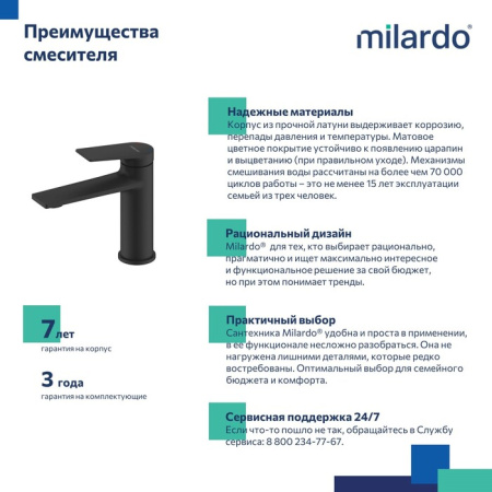 Смеситель для раковины Milardo Azure AZUBL00M01