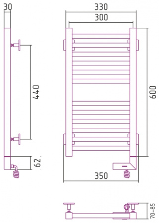 Полотенцесушитель электрический Cунержа Модус 2.0 Правый (600х300) Хром 00-5601-6030