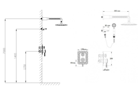 Комплект для душа встраиваемый Bronze de Luxe WINDSOR 10138DF
