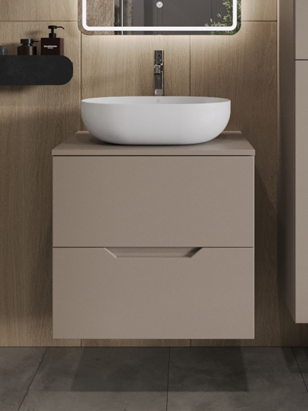 Тумба с раковиной подвесная 60 см, Orange Line Li-60TuLMDF+B05-480W латте/белый