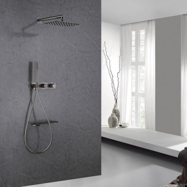 Душевой комплект ABBER Rund AF8750NG скрытого монтажа с изливом, термостат, никель