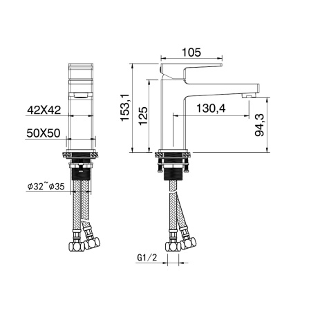 Смеситель для раковины WONZON & WOGHAND CUBE 2.0, черный матовый WW-88018068-MB