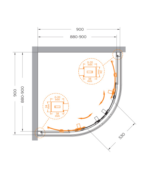 Душевой уголок (90х90) CEZARES RELAX 304 RELAX-304-R-2-90-C-GM