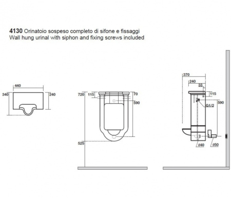 Писсуар подвесной Kerasan Waldorf 413001 белый