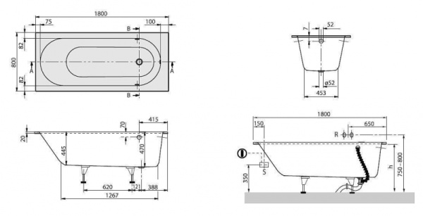 Акриловая ванна Villeroy & Boch Oberon UBQ180OBE2V01
