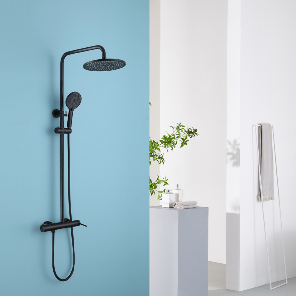 Душевая стойка ABBER Emotion AF8816BL с изливом, черный матовый Душевая стойка ABBER Emotion AF8816BL с изливом, черный матовый