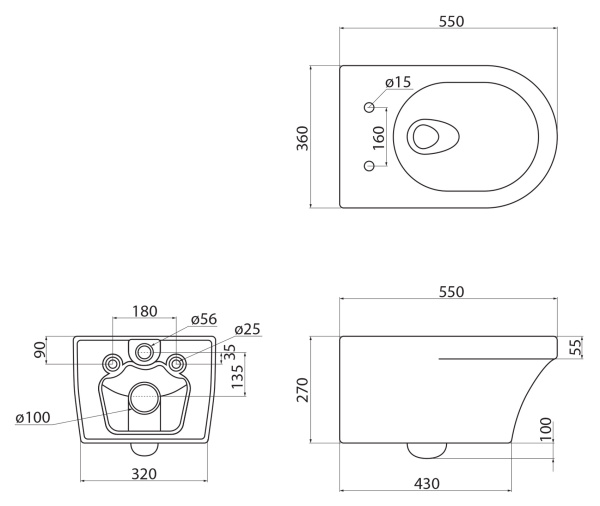 Унитаз подвесной безободковый CEZARES STYLUS-TOR CZR-2462-TH-TOR