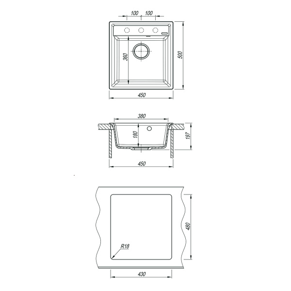 Кухонная мойка Lemark HANKA 450  грей 9910009