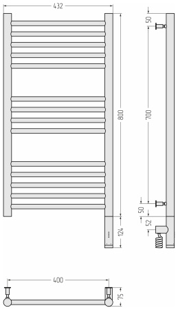 Полотенцесушитель электрический (80х40) Сунержа Богема 3.0 00-5805-8040 правый