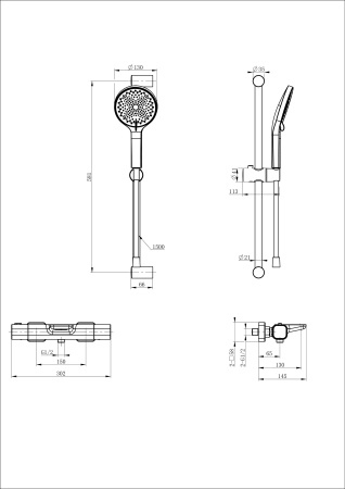 Смеситель для ванны с душевым гарнитуром и термостатом WONZON & WOGHAND Plate, хром WW-C2017-A-CR