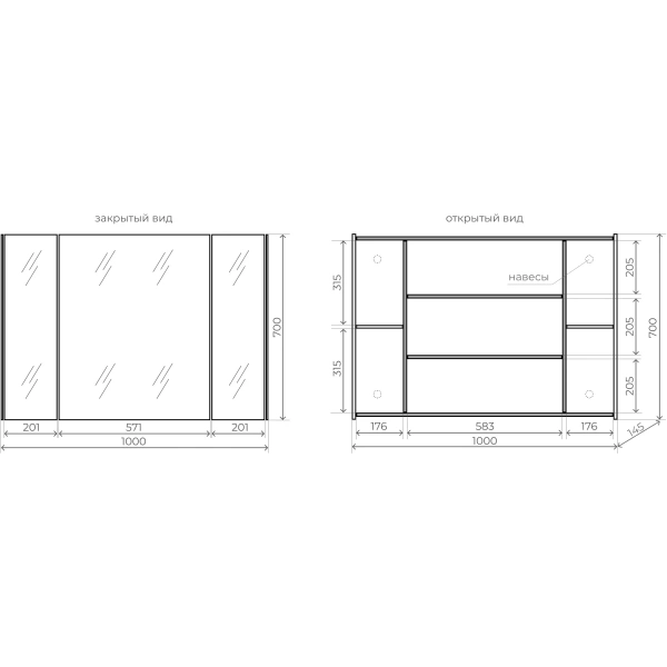 Зеркало-шкаф (100х70) Style Line Лима ЛС-00002343 графит матовый