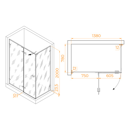 Душевой уголок (140х80) RGW Stilvoll SV-040Gr 353204048-110 прозрачное