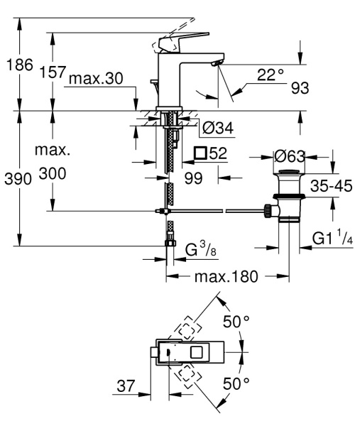 Смеситель для раковины однорычажный Grohe Eurocube 23127 00E (2312700E) хром