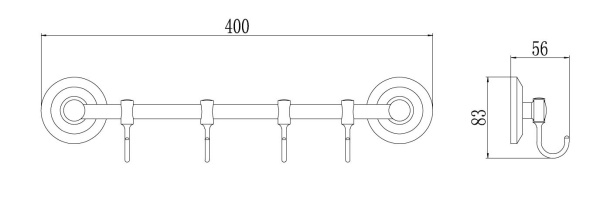 Планка с крючками 4 крючка Savol S-007174