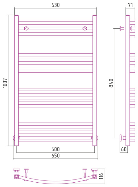 Полотенцесушитель Водяной Сунержа Аркус (100х60) Хром 00-0251-1060