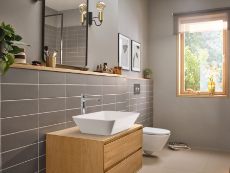 Смеситель для раковины с донным клапаном CoolStart EcoSmart+ Hansgrohe Rebris E 72591000 хром