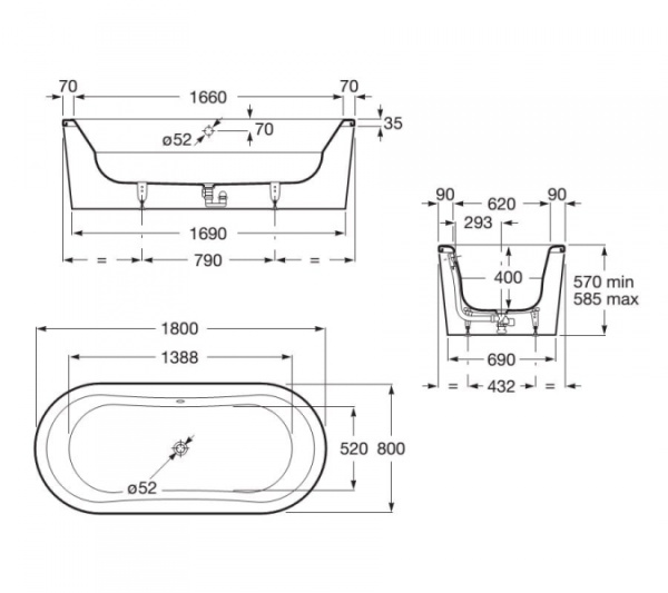 Стальная ванна Roca Duo Plus Oval 222575000
