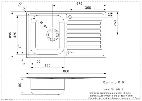 Мойка кухонная Reginox Centurio R10 (860х500) 43307