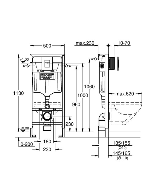 Система инсталляции для подвесного унитаза 3 в 1, Rapid SL, Grohe 39939 000 (39939000)
