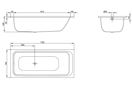 Стальная ванна Bette Select (170x75) 3412-000 с шумоизоляцией
