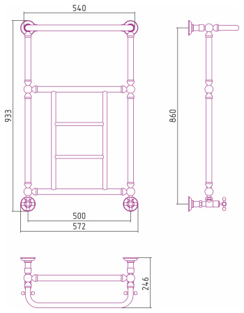 Полотенцесушитель Водяной Сунержа Ренессанс 1452 (86х50) Золото 03-0282-8650