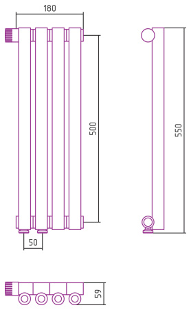 Полотенцесушитель Водяной Сунержа Эстет-0 EU50 левый (50х18) 4 секции Золото 03-0320-5004