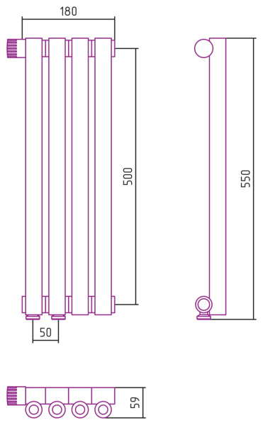 Полотенцесушитель Водяной Сунержа Эстет-0 EU50 левый (50х18) 4 секции Матовый Черный 31-0320-5004