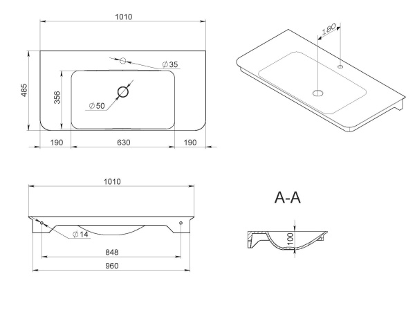 Раковина встраиваемая сверху (101х48,5) Am.Pm Sensation M30WPC1001WG