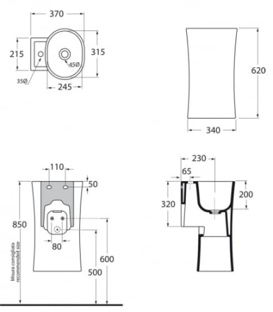 Раковина подвесная (35х37) Azzurra Nativo LALS035370NM/(NAT200/1 bi)*1