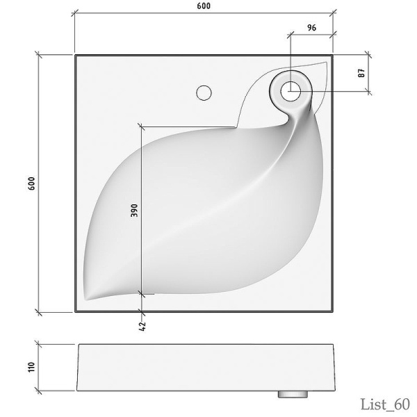 Раковина над стиральной машиной (60х60) Madera List 4627173210553