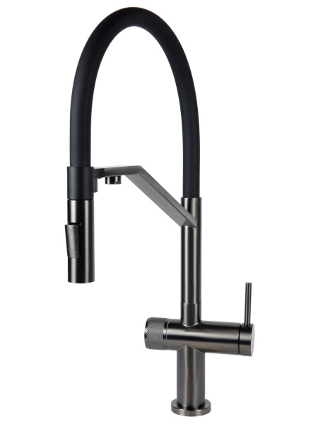 Смеситель для кухни однорычажный с каналом для питьевой воды и гибким изливом Agger Elegant A3241455 оружейная сталь матовая
