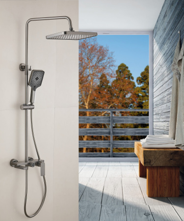 Душевая система с изливом Belz B24678-3, оружейная сталь