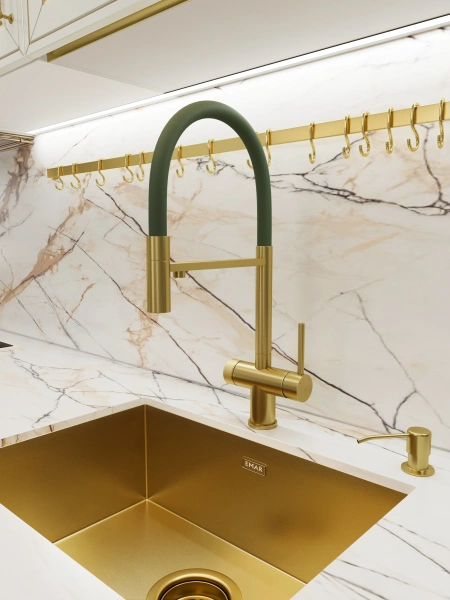 Смеситель для кухни EMAR ЕС - 7024GRN Matt Gold