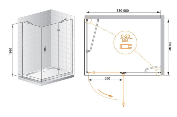 Душевой уголок (90х80) CEZARES BERGAMO BERGAMO-W-AH-1-90/80-C-Cr-R