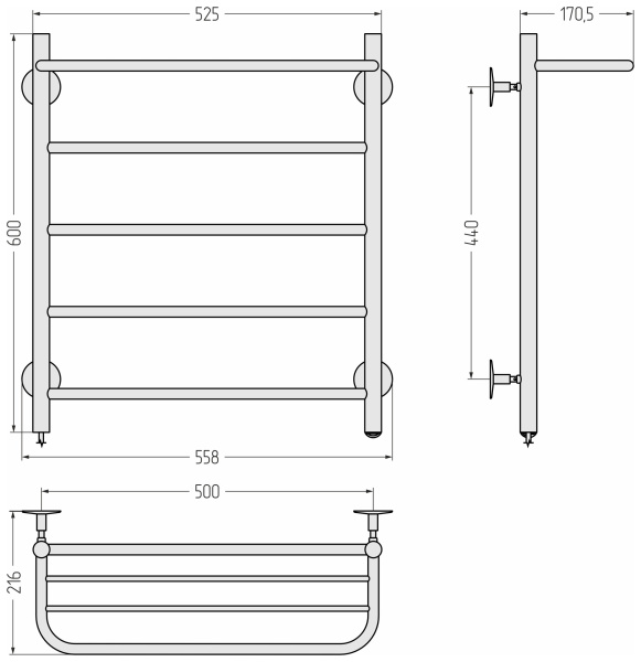 Полотенцесушитель Стилье Формат 3 (600х500) 00531-6050 левый Полотенцесушитель Стилье Формат 3 (600х500) 00531-6050 левый