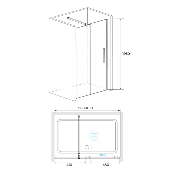 Душевая дверь 100 см RGW Tornado TO-18 B 41071810-14 прозрачное