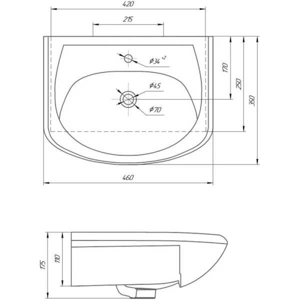 Прямоугольная раковина Grossman  Уют 45 306