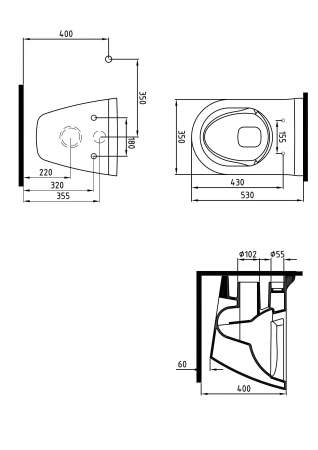 Унитаз подвесной безободковый с форсункой биде Bien Mineral MNKA052N1VE0W5000