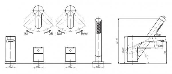 Смеситель для ванны на бортик Cezares Laconico LACONICO-C-BVDM-BLC