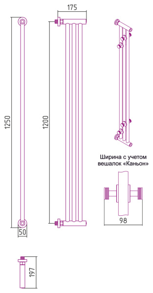 Полотенцесушитель водяной Сунержа Хорда ПП (120х19) 31-4124-1200 Полотенцесушитель водяной Сунержа Хорда ПП (120х19) 31-4124-1200
