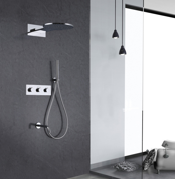 Душевой комплект ABBER Wasser Kreis AF8150 скрытого монтажа с изливом, термостат, хром