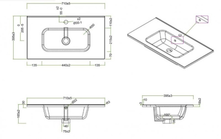 Керамическая раковина (71х39) BelBagno BB700/390ETL