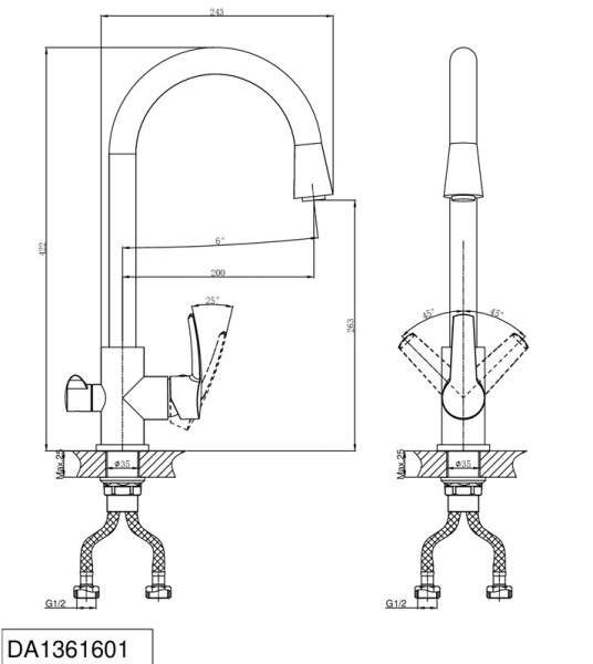 Смеситель для кухни D&K Rhein.Valerius (DA1361601) с подключением к фильтру хром