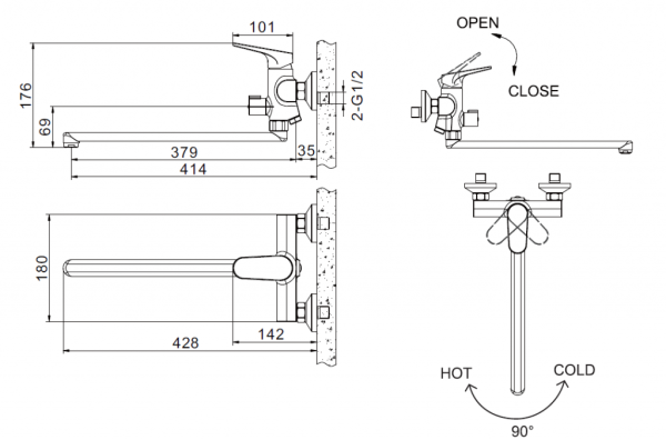 Смеситель для ванны c длинным изливом Bravat Eler F6191238CP-01L-RUS Смеситель для ванны c длинным изливом Bravat Eler F6191238CP-01L-RUS