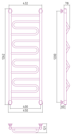 Полотенцесушитель Водяной Сунержа Элегия + (120х40) Матовый Белый 30-0205-1240