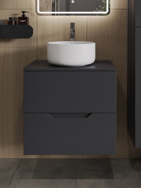 Тумба с раковиной подвесная 60 см Orange Line Li-60TugMDF+B07-345W графит/белый