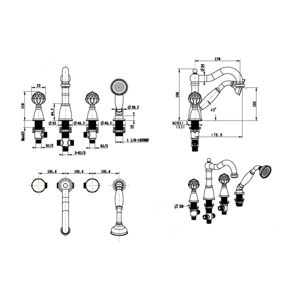 Смеситель для ванны Boheme Brillante 393