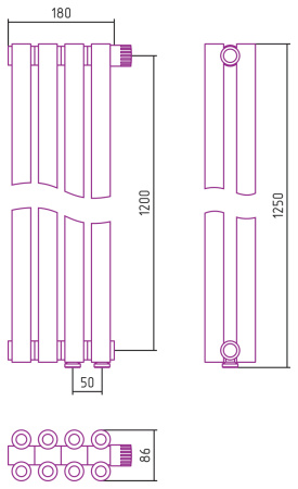 Полотенцесушитель Водяной Сунержа Эстет-00 EU50 (120х18) 4 секции Золото 03-0322-1204
