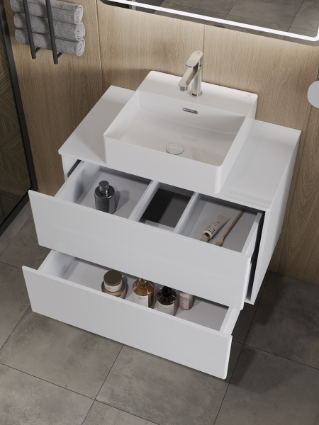 Тумба с раковиной подвесная 75 см, Orange Otto Ot-75TuMDF+B04-405W белый глянец